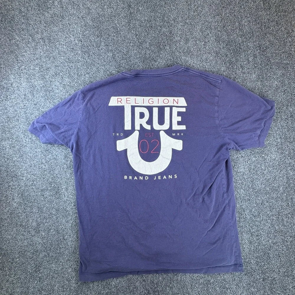 True Religion Brand Jeans T Shirt Mens XL Blue‎ Logo Short Sleeve Crew Neck